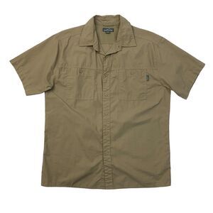 Eddie Bauer Tech Shirt Mens M Medium Stone Button Up Chest Pocket Cotton Blend